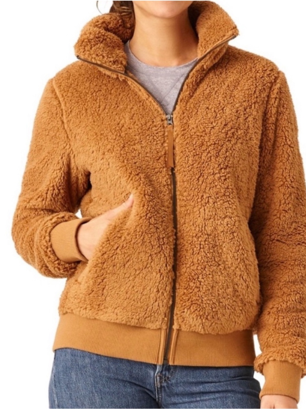 Free Country Women’s Sherpa Jacket Caramel Brown Size Large NWT Cozy Fleece Coat